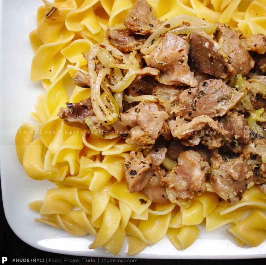 Chicken Gizzards over Noodles