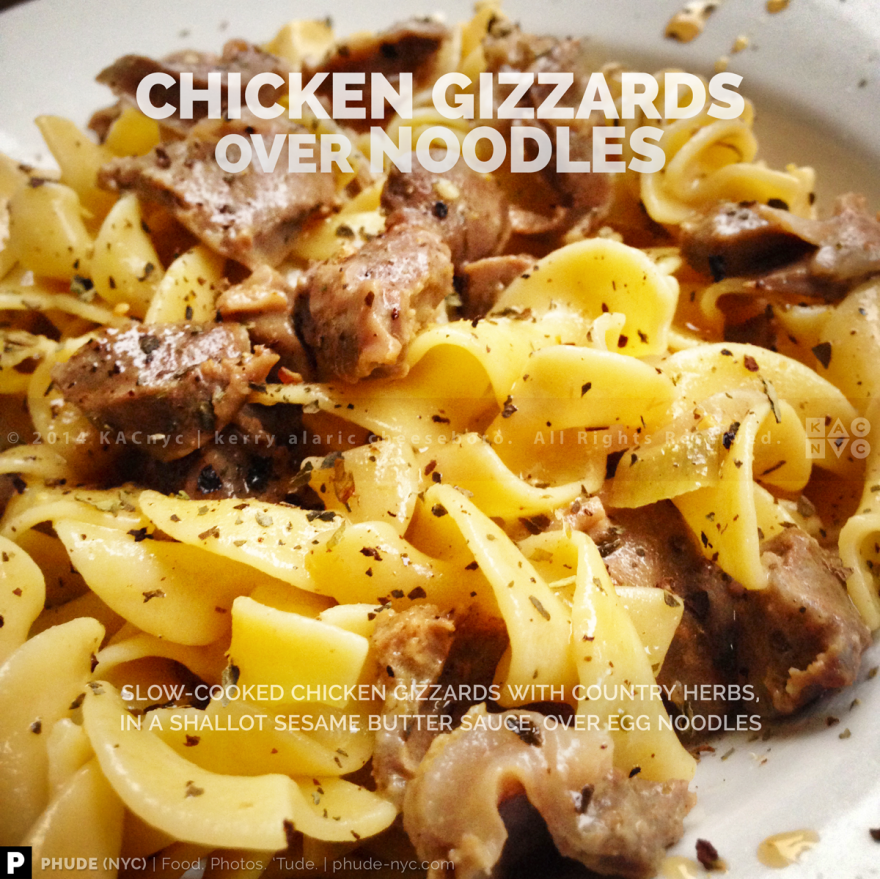 Chicken Gizzards over Noodles