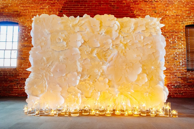 Handmade Paper Flower Wall via Leslie Reese