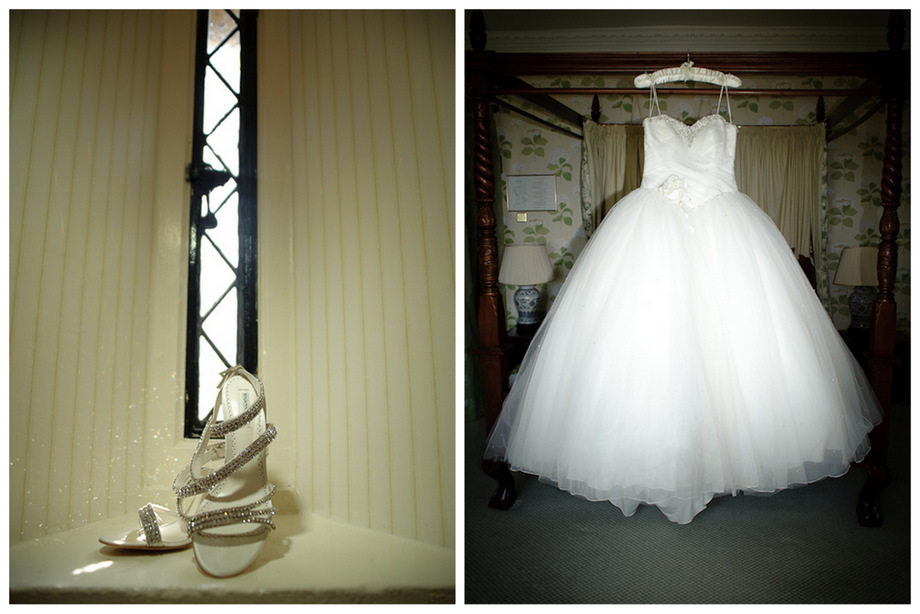 Wedding dress and shoes at Eastwell Manor