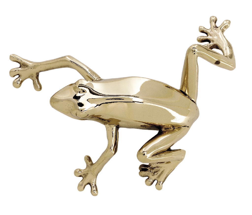 Polished bronze finish of small frog pull