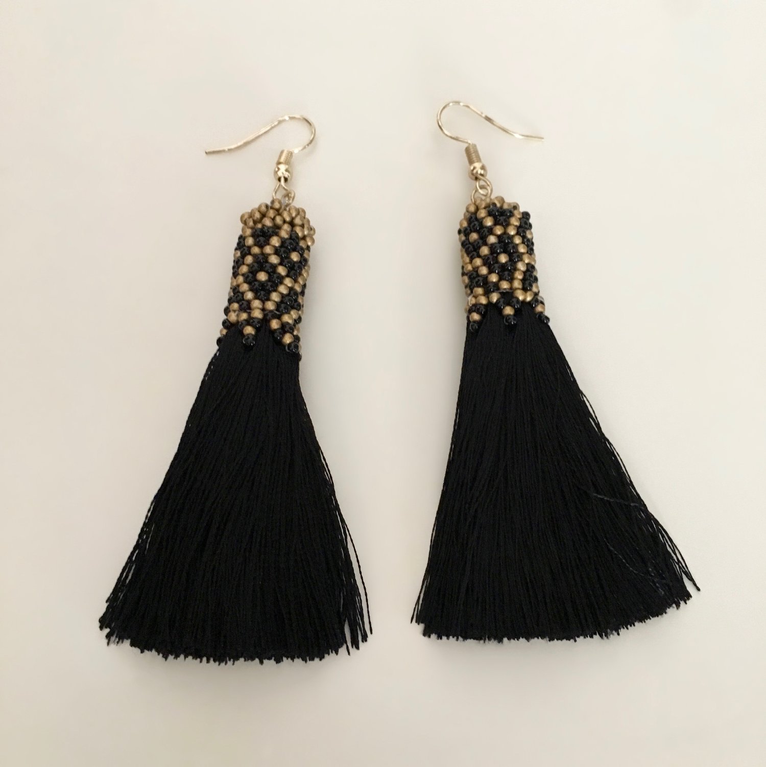 Multi Coloured Tassel Earrings with Gold Beads