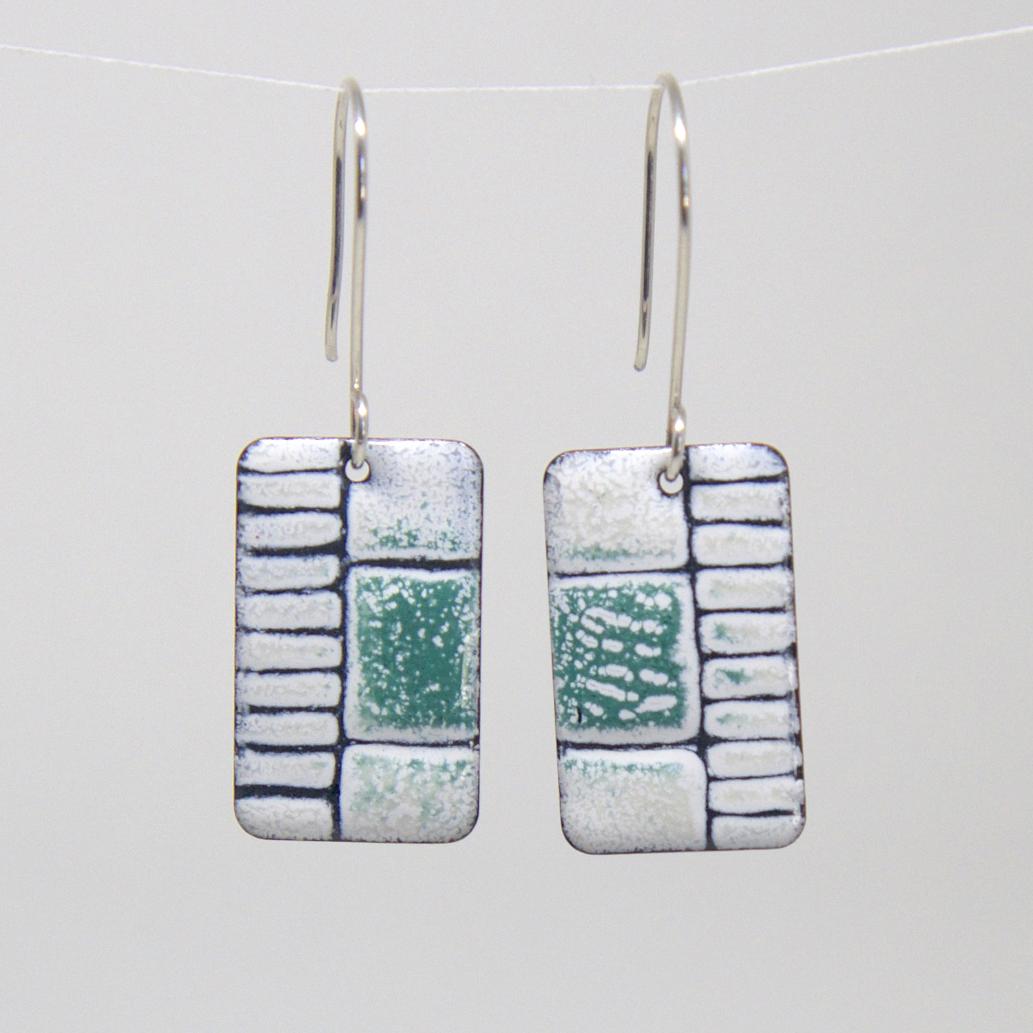 Teal and silver color block earrings