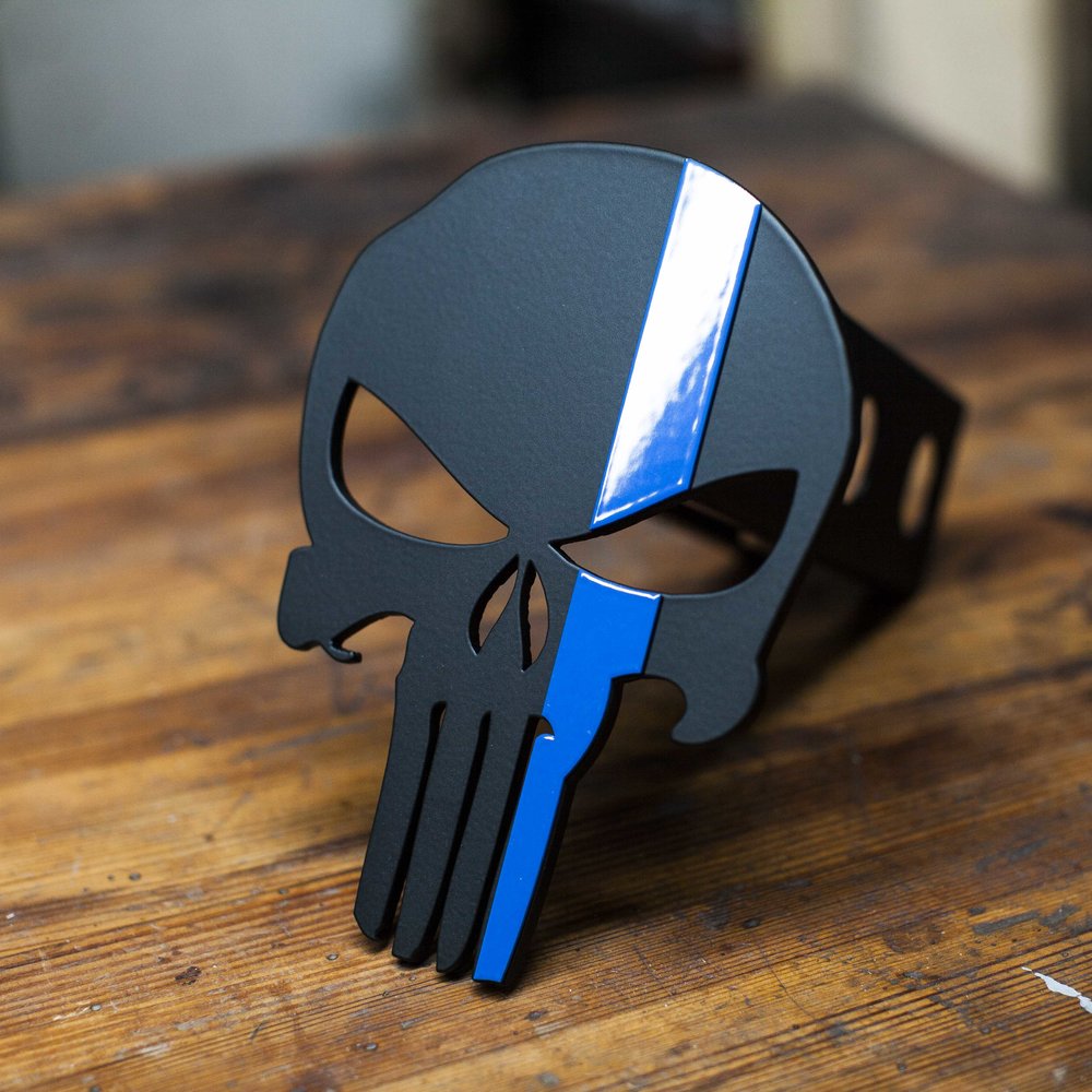 Made in USA Punisher Thin Blue Line Dark Mode Hitch Cover 