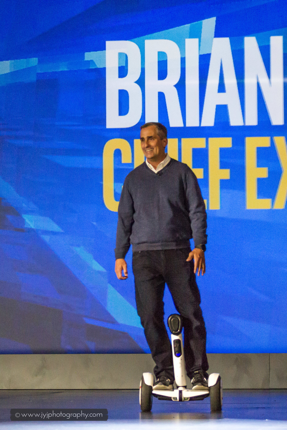  Brian Krzanich entering the stage using a Segway 