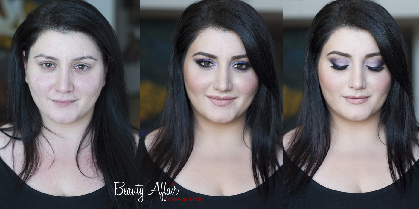 Armenian beauty before and after purple eyeshadow brown eyes makeover by Agne Beauty Affairjpg