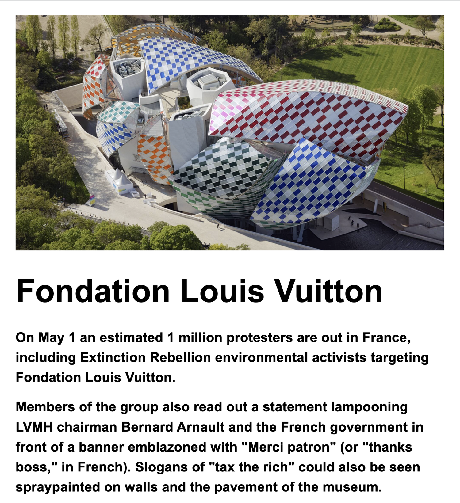 Extinction Rebellion Protests at Fondation Louis Vuitton — Anne of  Carversville