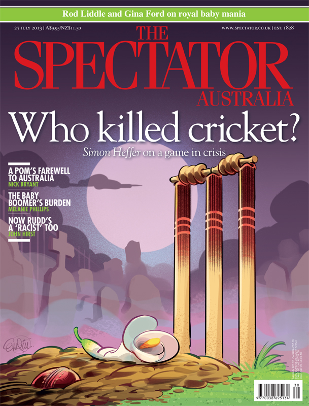 'Death of Cricket' cover art for The Spectator Australia -- Illustration © Anton Emdin 2013.  All rights reserved.