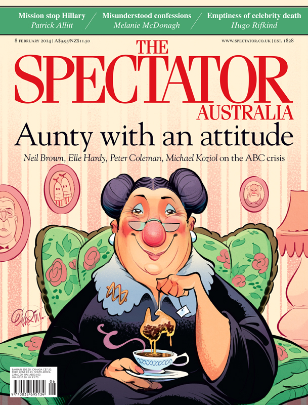 Cover art for The Spectator on 'Aunty' ABC -- Illustration © Anton Emdin 2014.  All rights reserved.