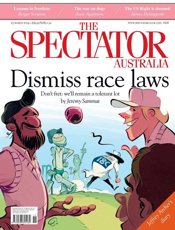 'Section 18C Dismissed' cover art for The Spectator Australia.  Illustration © Anton Emdin 2014.  All rights reserved.