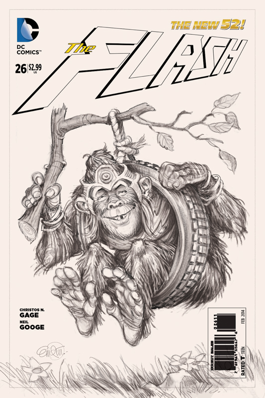 Sketch: Flash / Gorilla Grodd cover art for the MAD variant specials 2014.  Art by Anton Emdin, art direction by Sam Viviano.