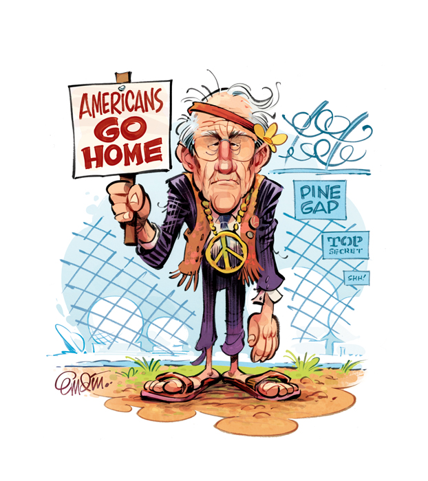 Illustration for The Spectator Australia: review of the new Malcolm Fraser book on why Australia should end the US alliance. © Copyright Anton Emdin 2014.  All Rights Reserved.  Please do not reproduce without express written permission.