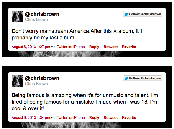 chris brown tweet quitting music