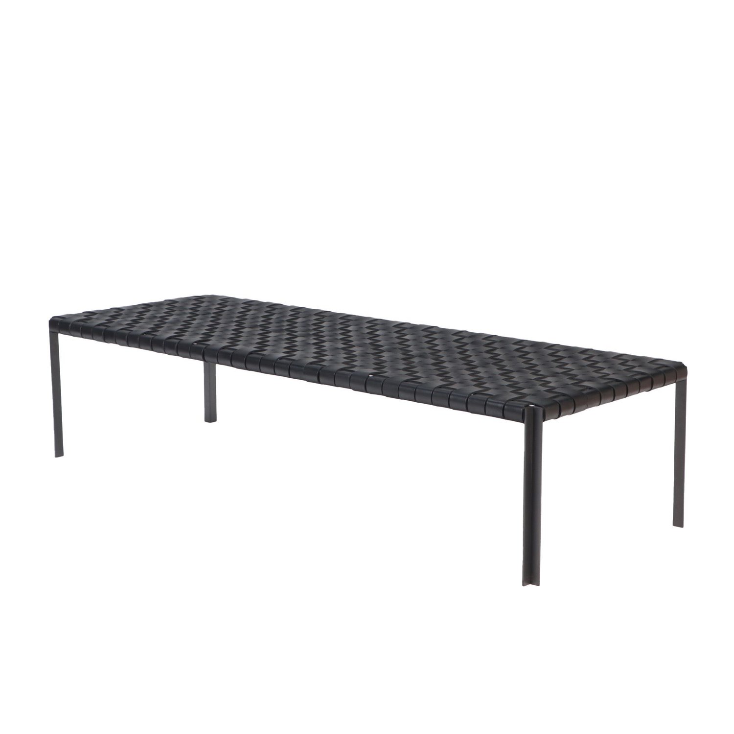 Bench — Industries Gratz on Long Woven Blackened Leather in Frame Black TG-18 Leather