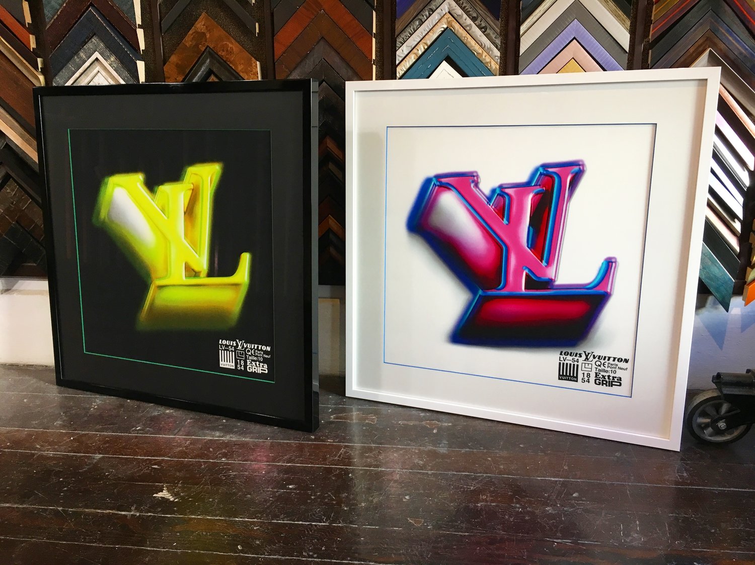 Treasure Mattes - Another unique framing project. Louis Vuitton scarf  beautifully displayed in a rustic frame with Museum Glass. #customframing # louisvuitton #customframedesign #pictureframing #shoplocalbrantford  #framingshop #brantford #brant