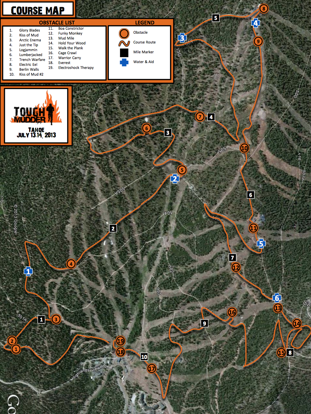 Tough Mudder Tahoe Summer 2013 map
