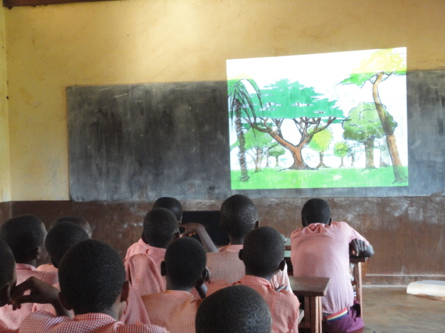 Students watching an Environmental Education video