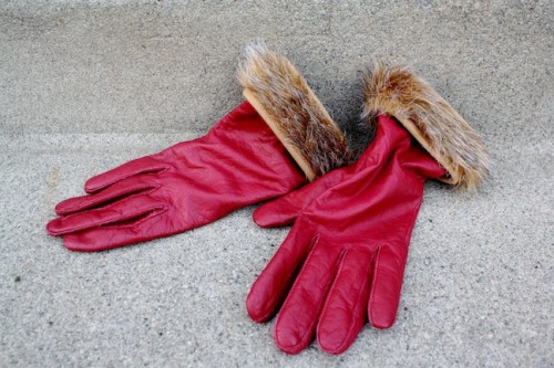New Dress A Day - Upcycled Leather Gloves - Faux Fur Trim
