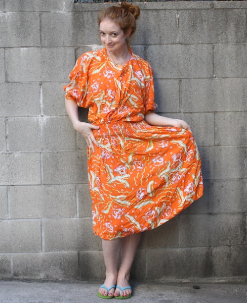 New Dress A Day - DIY - Vintage Orange Floral Dress - 80s