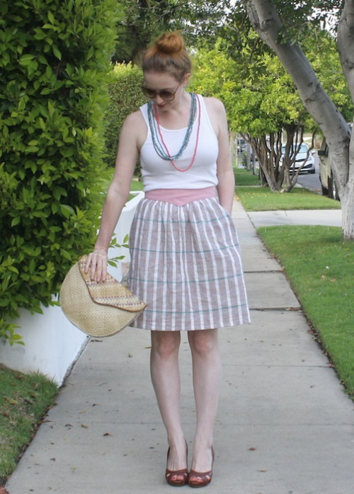 New Dress A Day - DIY - vintage skirt - beige plaid - thrift store shopping