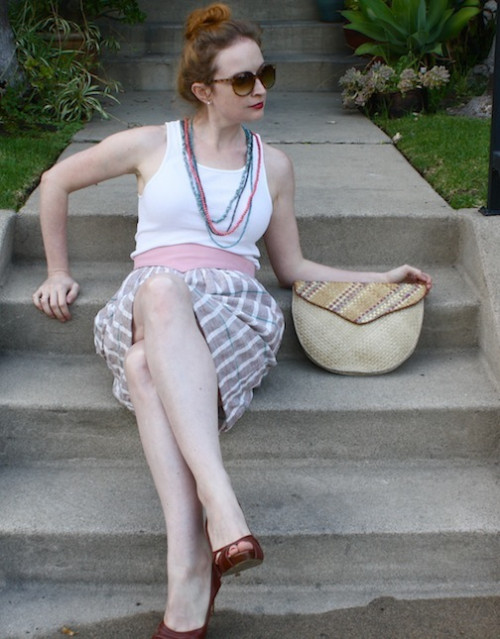 New Dress A Day - DIY - vintage skirt - beige plaid - thrift store shopping