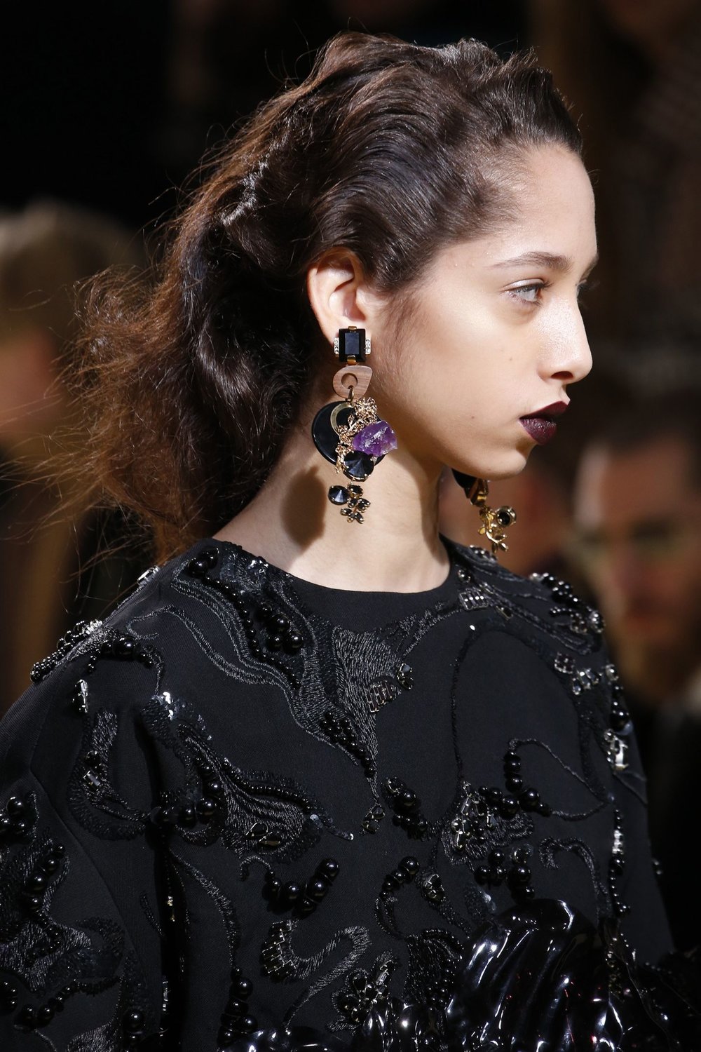 Jumbo ear pieces were on every catwalk, from cobbled together masterpieces at Marni to giant metallic discs at Céline, to blown-up safety pins at Balenciaga to acrylic flashes at Stella McCartney.  