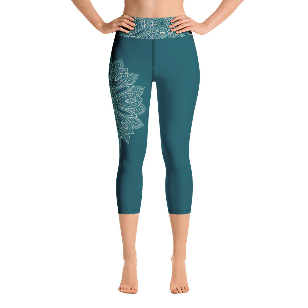 Turquoise Yoga Leggings for Women Soft Soft Capri Yoga Leggings for Women X- Small at  Women's Clothing store