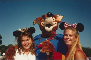 Liz, Lisa and unidentified Disney character, circa 1991