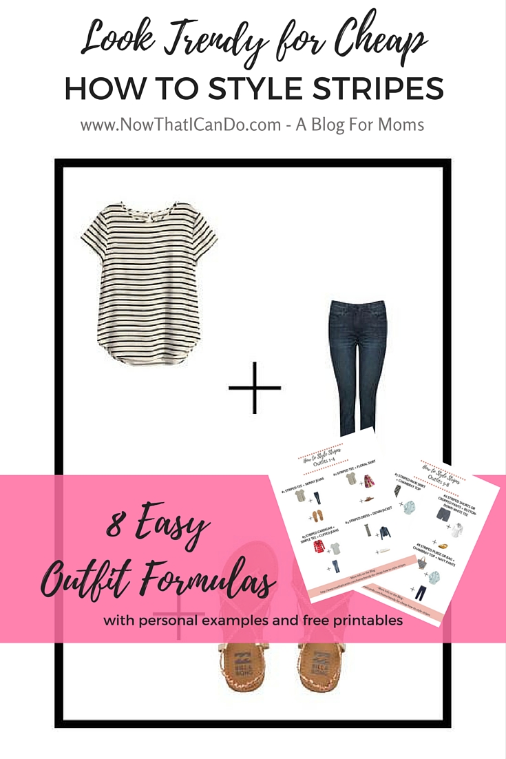 If you're a mom wanting to look on-trend on a budget, here's the next part in the "Look Trendy for Cheap" series. Learn what stripe patterns are called, which are trending, which are classics, and how to pair them with other items in your closet. Lots of examples for outfits including personal ones and a special Pinterest board with over 90 pins to provide examples tailored for moms. // Mom fashion // What to wear with striped tee // Breton stripes // awning stripes // Style guide //