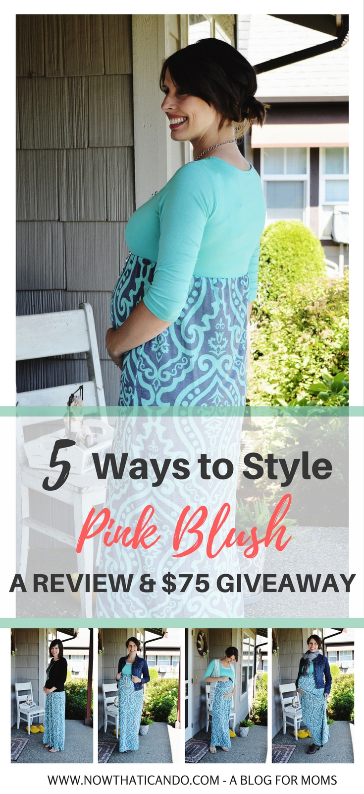 5 ways to style one maternity maxi dress and shows how it looks prior to pregnancy and during the second and third trimesters. // Ways to wear spring & summer maxi dress // Mom fashion // How to style maxi dress // Feminine maternity #outfitideas #fashion #maternity #pregnancy