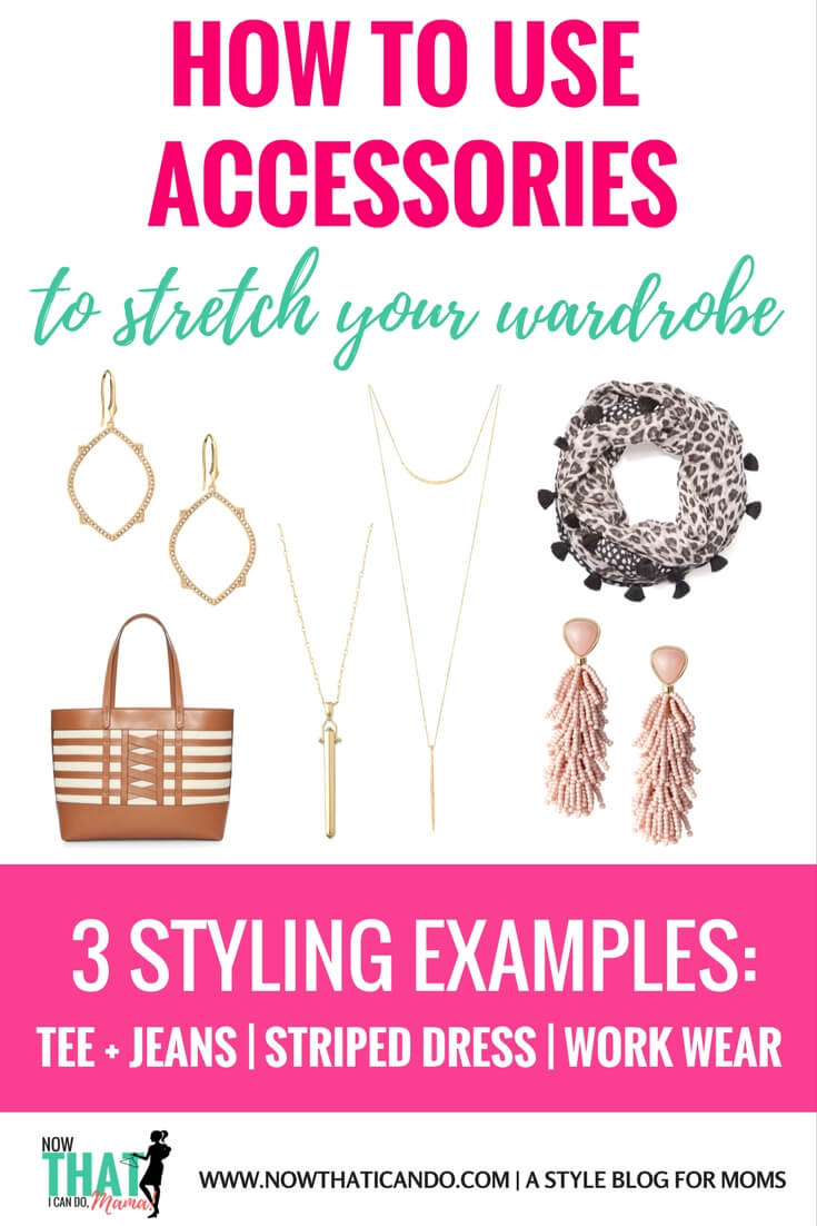 How to use accessories to dress mom outfits up or casual them down! 3 types of outfits (t-shirt and jeans, little black or striped dress, and work wear) and what accessories to use. Love this blog! So helpful for this style challenged mom!! :)