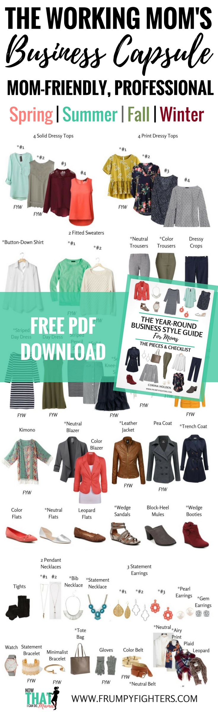 Simple, feminine #capsule wardrobe plan for working MOMS! Designed for professional business office attire while being mom-friendly and budget-friendly. Includes a #free PDF download with visuals and #printable checklist of pieces. Even shopping links to affordable sources like Amazon and Old Navy! Covers spring, summer, fall and winter outfits. LOVE this site!! #mom #fashion #outfits #budget #tips #ideas #easy #clothes #style #fall #winter #spring #summer #shopping #momlife #freeprintable #work