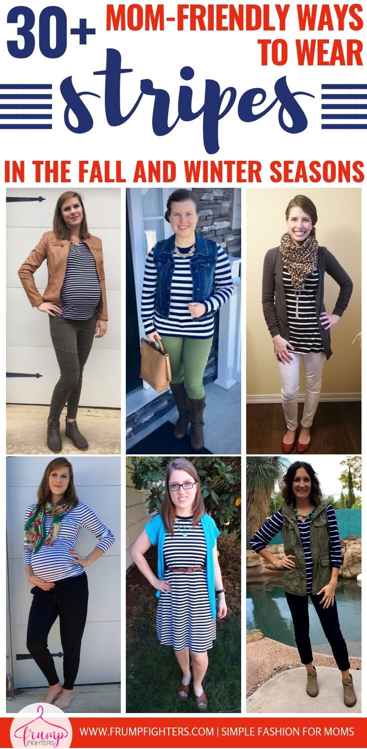 Stripes are a classic and trendy pattern that you will find on clothing everywhere. This is a comprehensive list of how to wear stripes, modeled by moms of all shapes and sizes! From basic striped outfit ideas to how to pattern mix with stripes, you'll find tons of ideas for chic, mom-friendly, (and even maternity!), outfits here! #tips #fashion #mom #ideas #style #tricks #momlife #stripes #clothes #howto