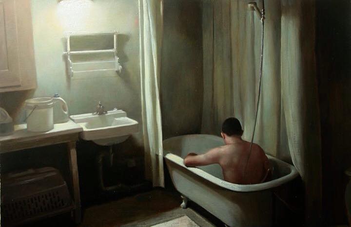 Hombre en baño, foto de la página Web de Luis Borrero
