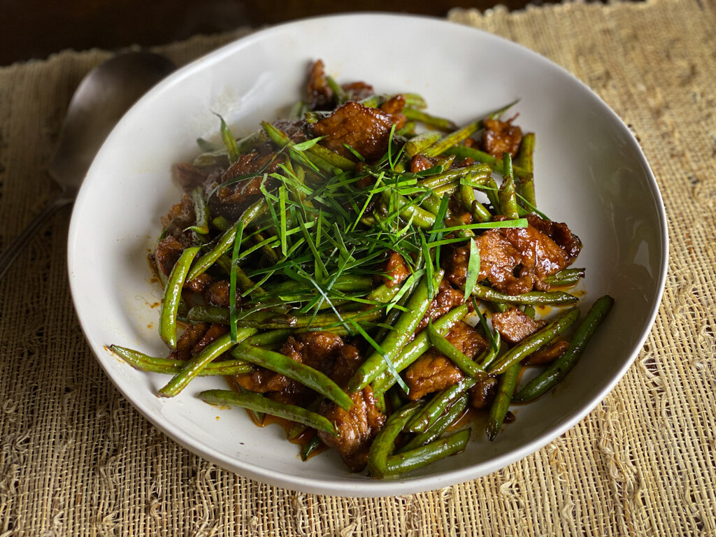 Phat Phrik Khing (Sweet Dry Curry of Pork and Long Beans) adapted from