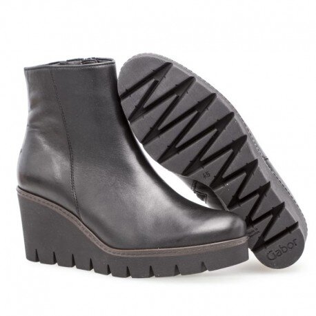 Gabor Black Leather Wedge Boot — Heels 