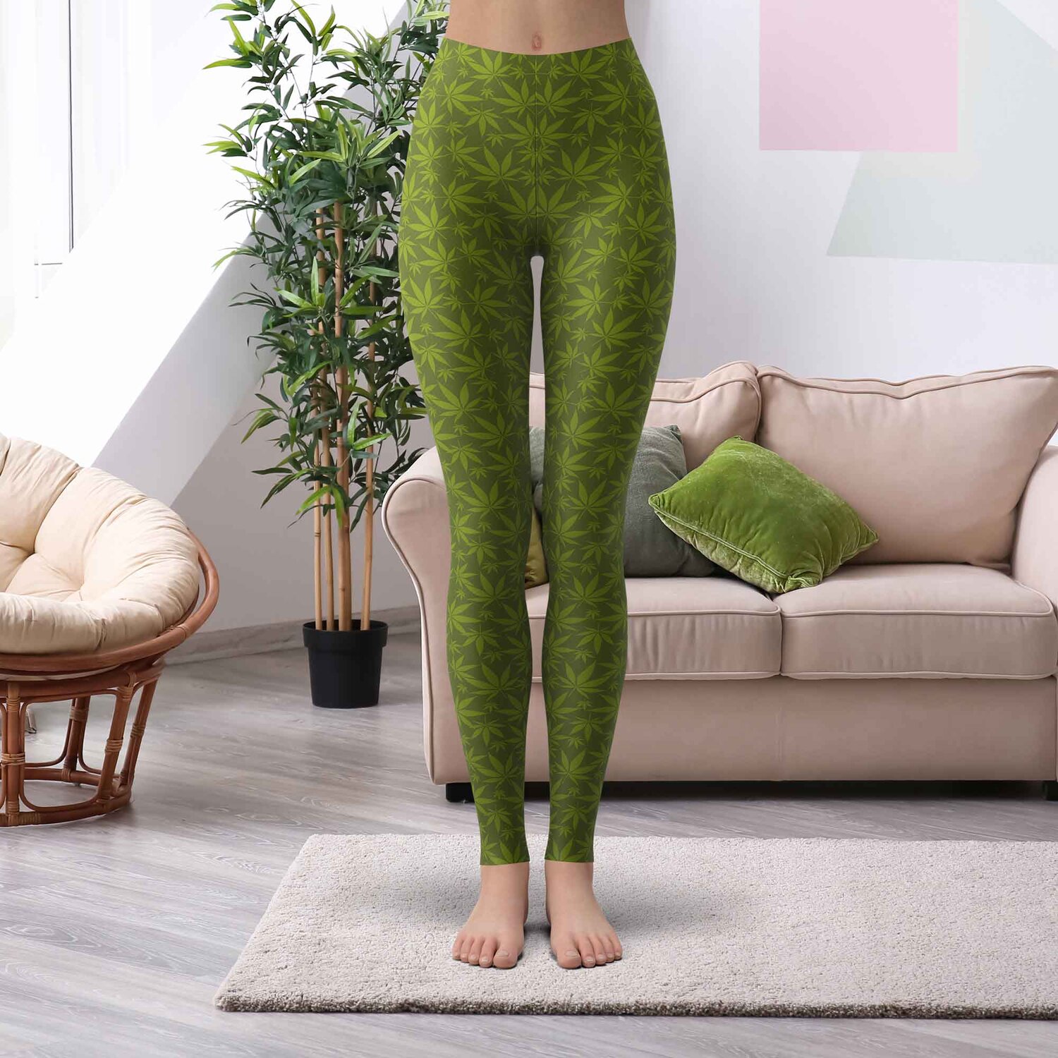 Cannabis avocado green on olive women's Yoga Leggings — One Little Printshop