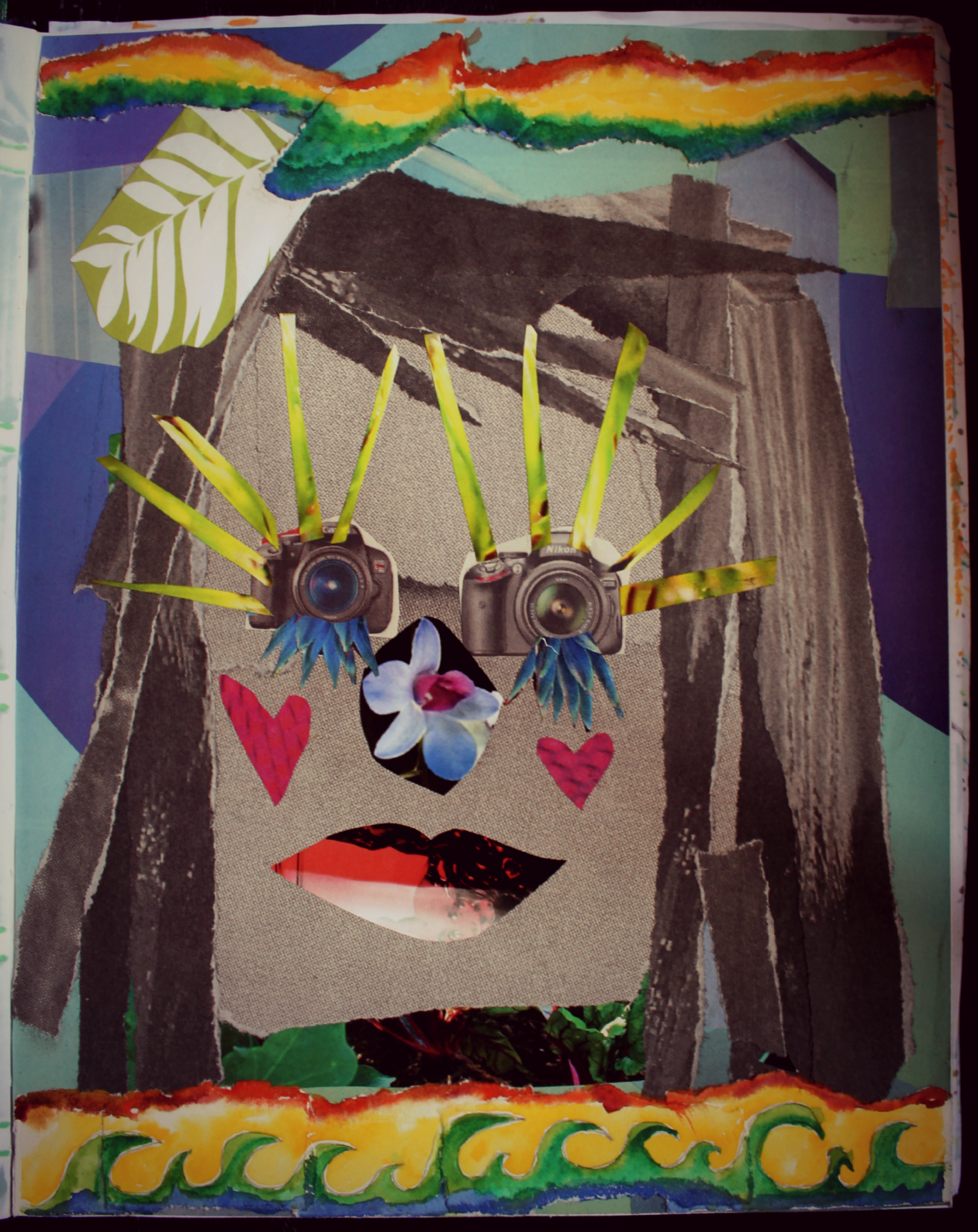torn paper face collage, a creatively fit exercise. by desiree east