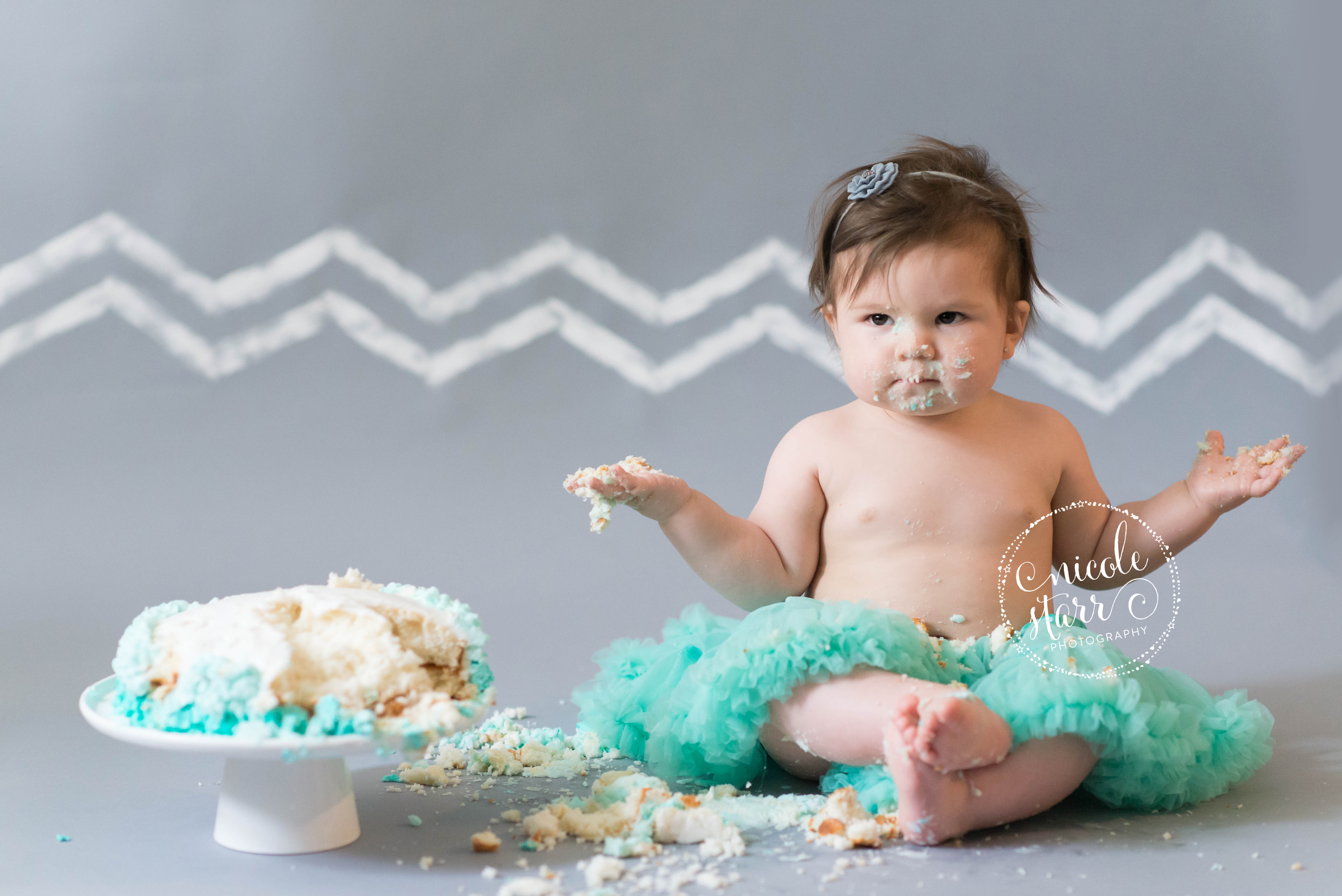 baby sign language all done with birthday cake smash