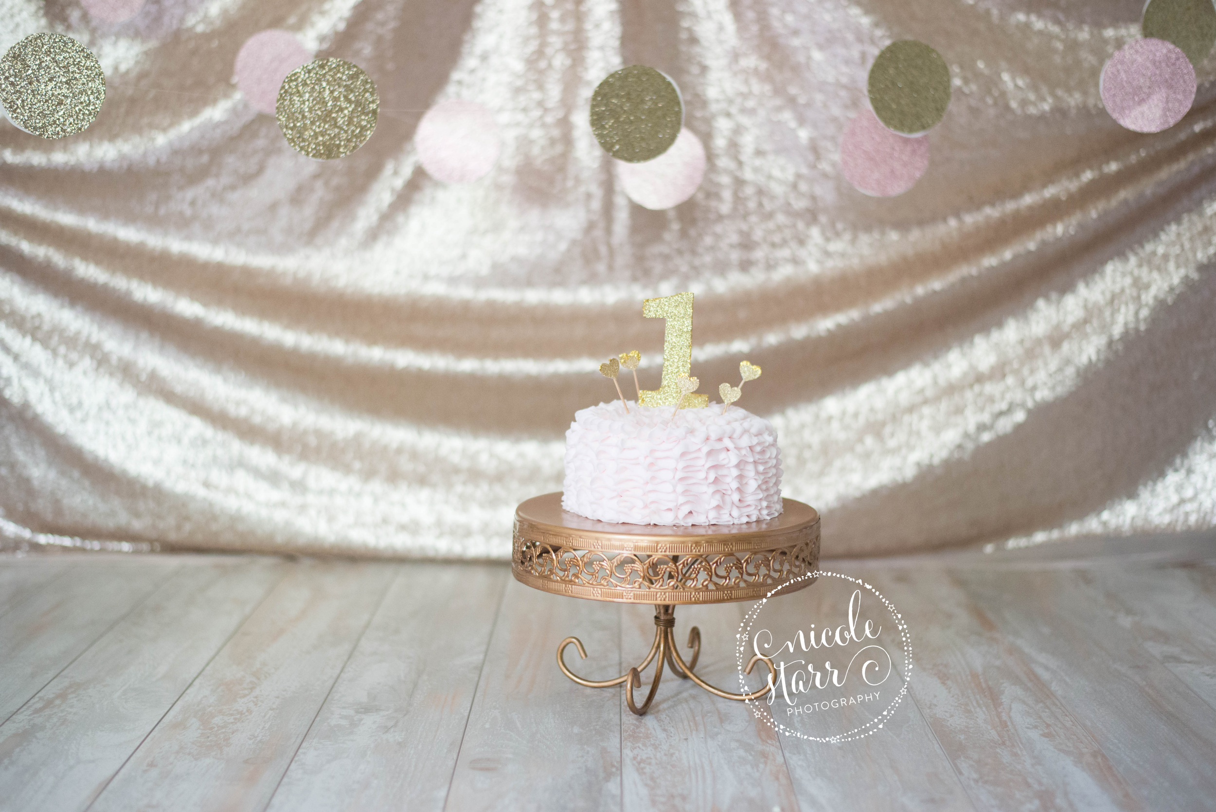 pink and gold sparkles cake smash sequins and glitter birthday