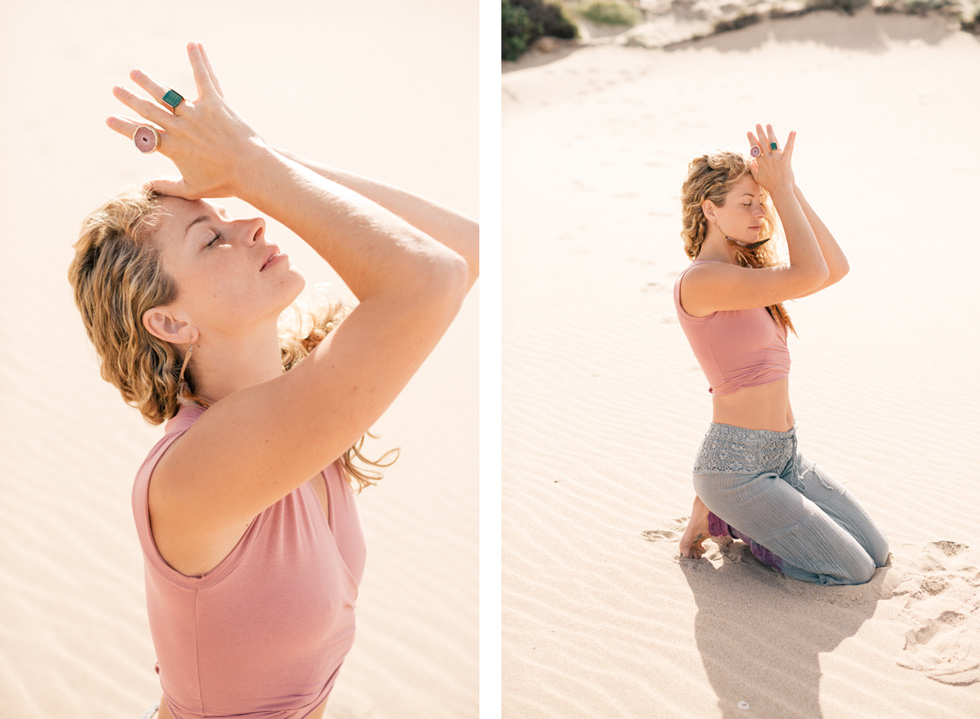 yoga sun prayer posture pose beach nature santa cruz