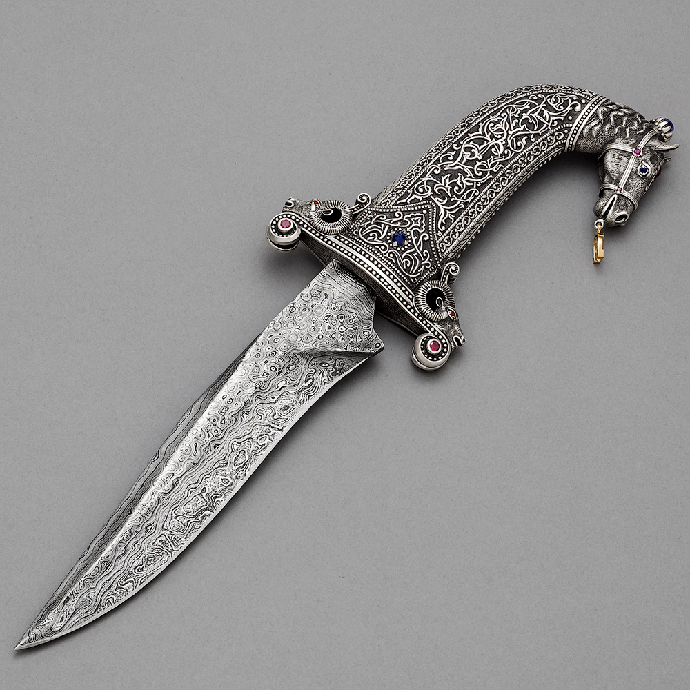 Custom Damascus Steel Sterling Silver Knife by AVprophoto