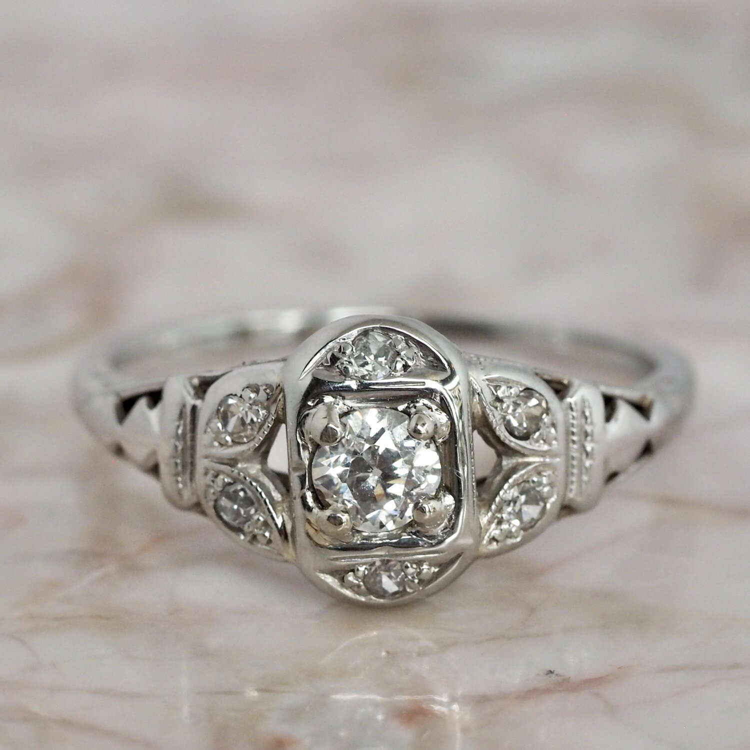 Tot ziens schijf bad Antique Art Deco 18k White Gold Old European Cut Diamond Ring — OKO|  Curated Vintage and Antique Jewelry and Engagement Rings