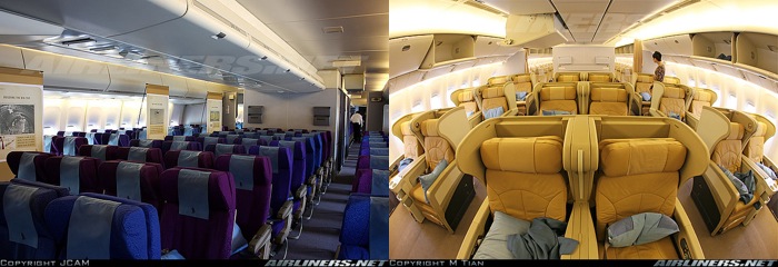 Singapore Airlines Economy vs Business Class (from Airliners.net)