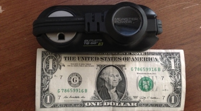 Three outlet strip vs $1 bill