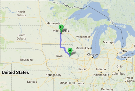 A fairly quick 4.5 hours drive through Iowa and Minnesota