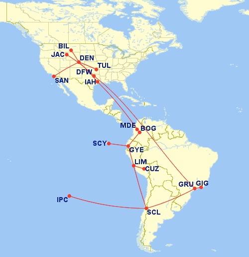 San Diego, Medellin, Galapagos, Guayaquil, Cuzco, Machu Picchu, Lima, Easter Island, Santiago, Rio and Yellowstone