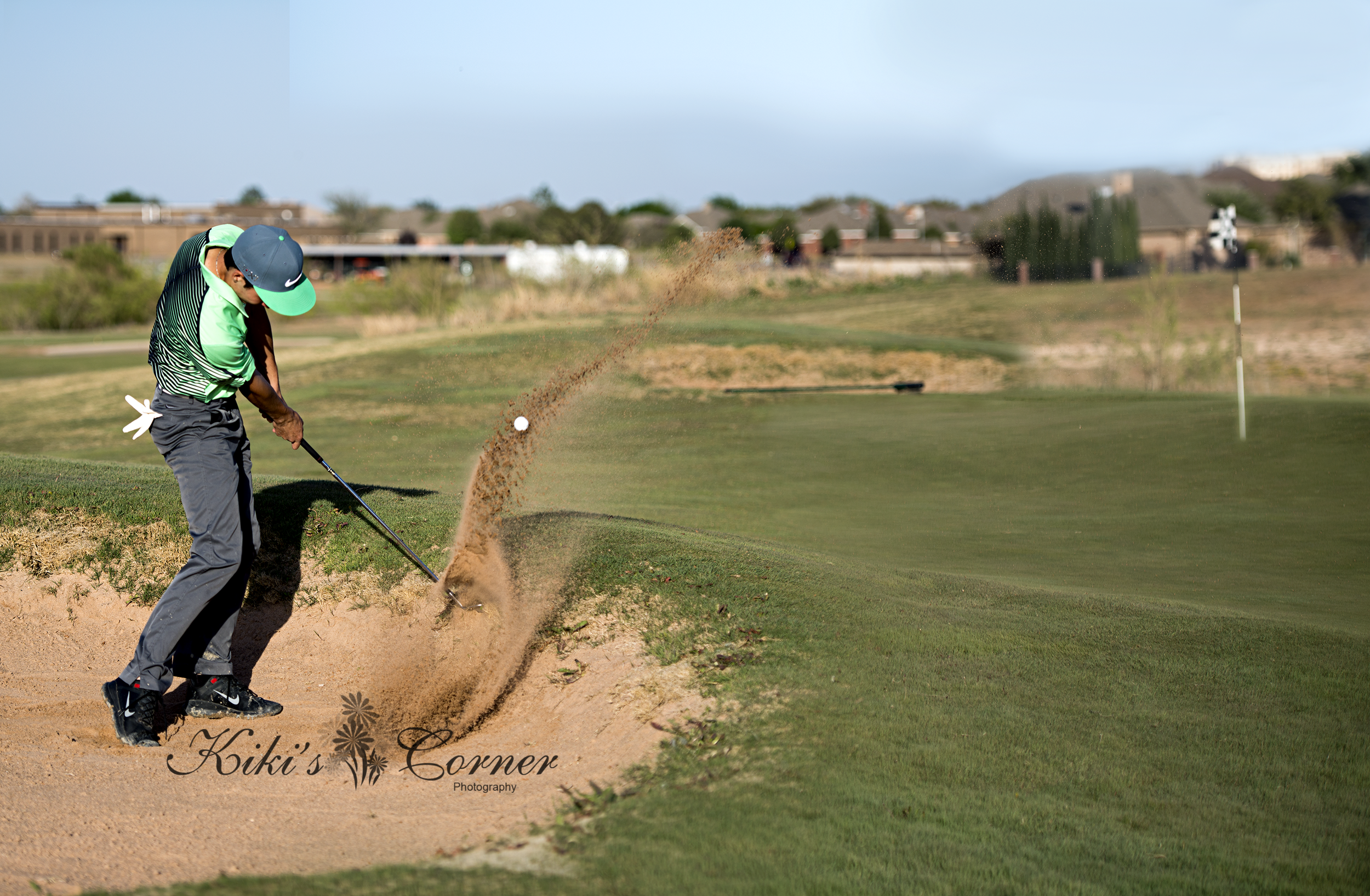 golfing, senior guy golfing, sand trap, awesome sand motion, golf magazine cover