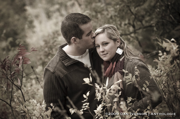 Ashley and Tyler celebrate their engagement by taking in the autumn air Oct. 10 at the Cannon River Winery vineyard near Sogn, Minn.