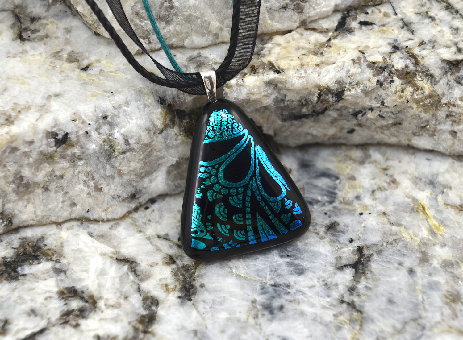 Dichroic Glass Pendant Dichroic Jewelry Fused Glass Jewelry Etched Tree Fused Glass Pendant Dichroic Necklace